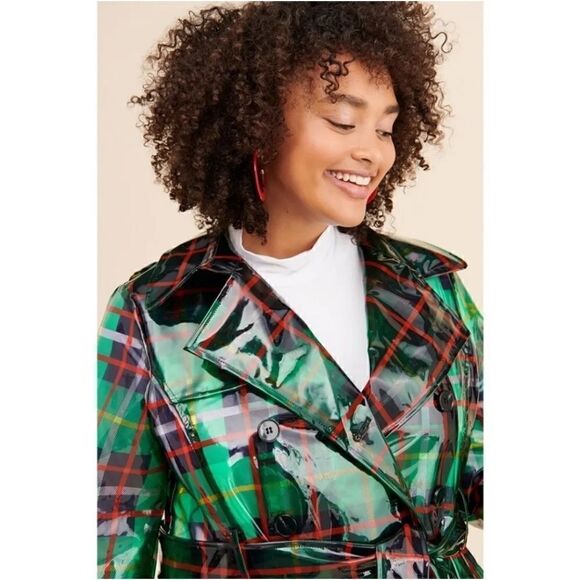 Anthropologie Eva Franco London Frog Plaid Rain Coat Trench Size 4 - Picture 3 of 13